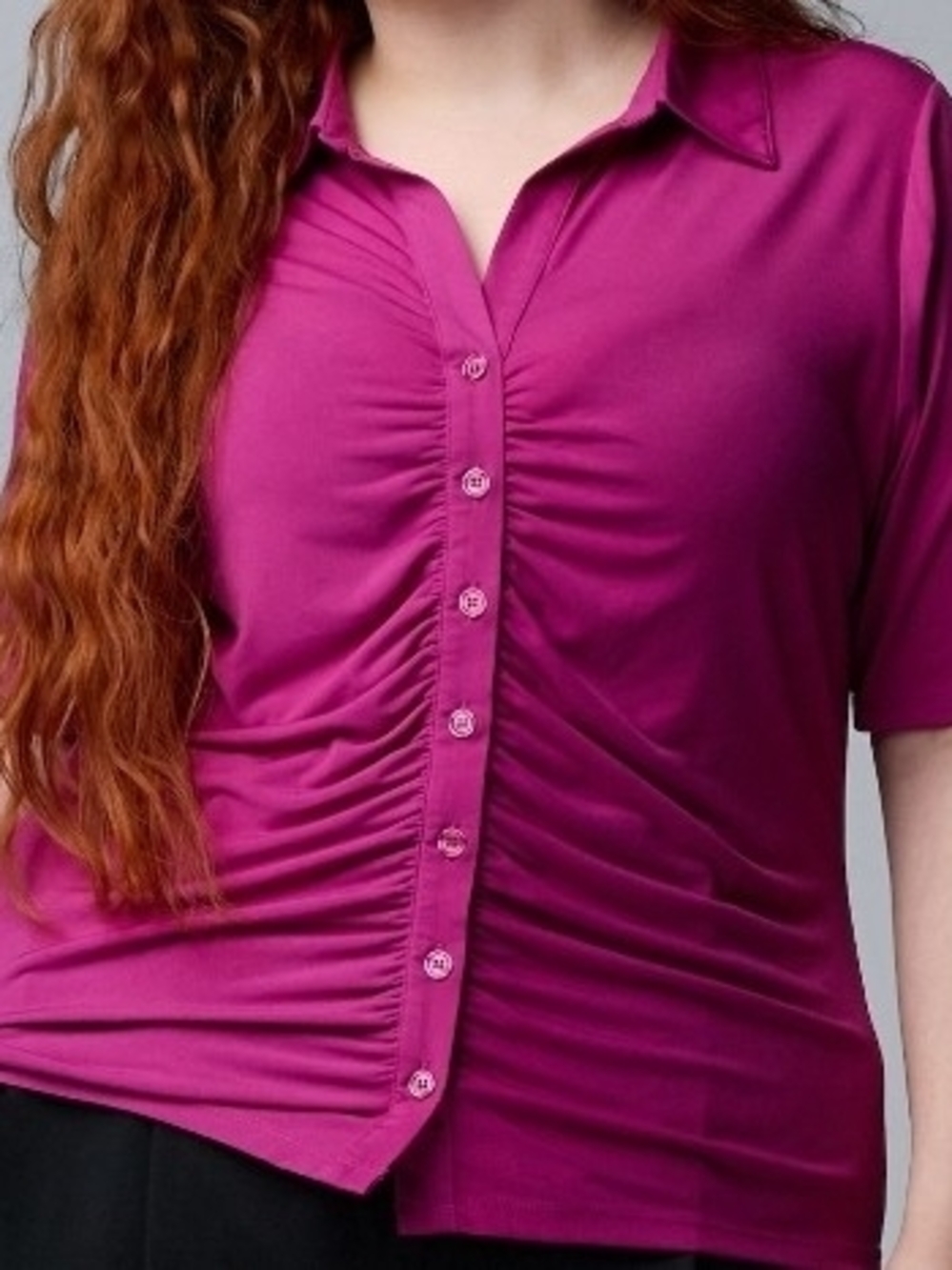 Women's Magenra Ruched Elbow Sleeved Button-Front Top - Simply Vera Vera Wang